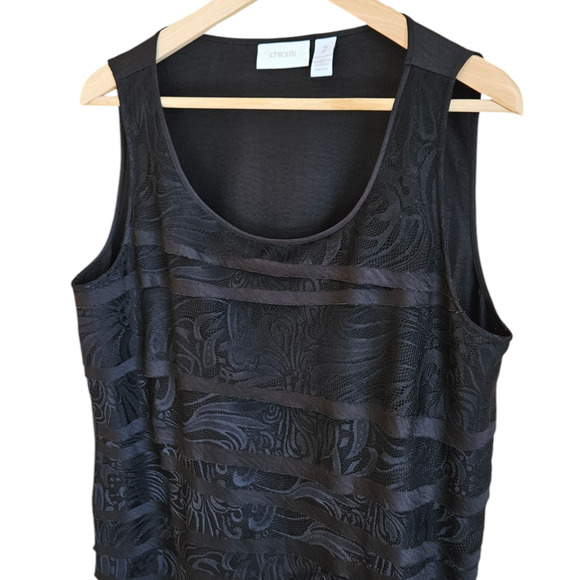Chico's Sleeveless Black Layered Lace Scoop Neck Top Women's Size 2 (Large) - Picture 2 of 7